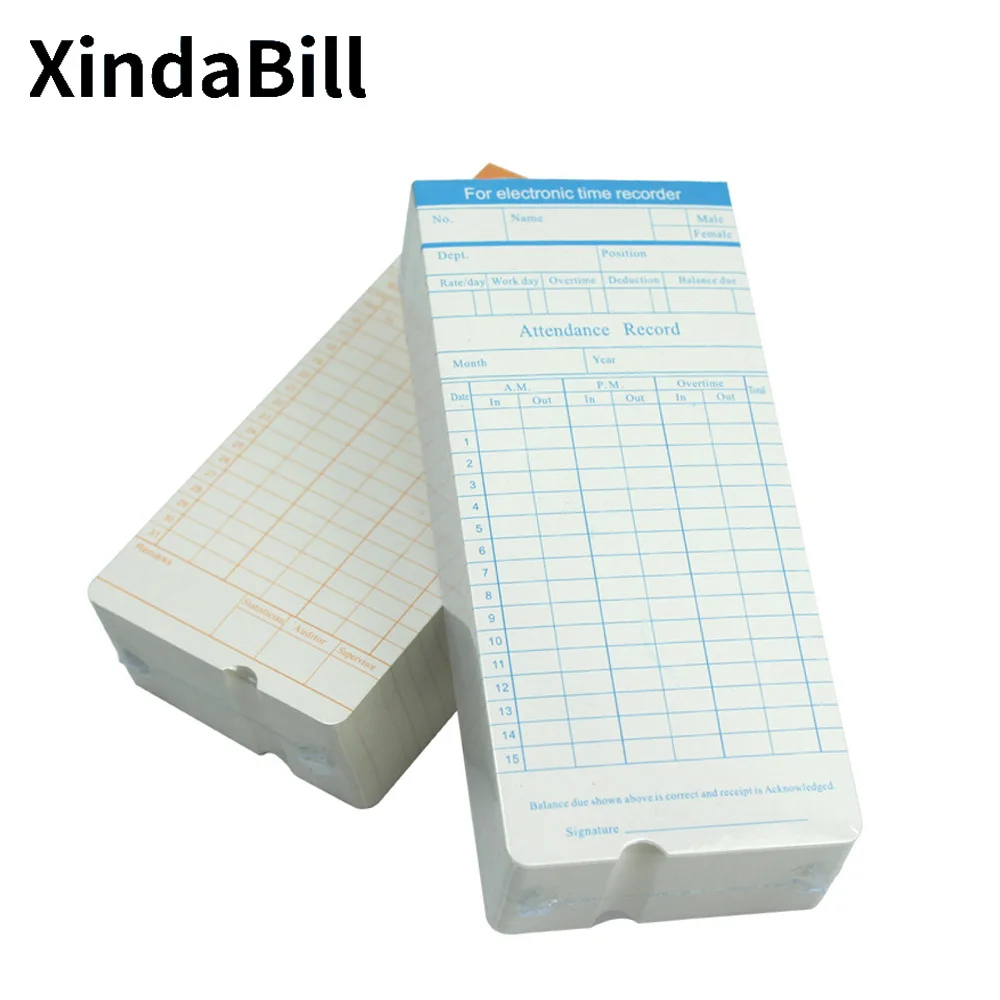Xindabill 100 200 500pcs Time Cards Double-Sided Monthly Employee Attendance Time Clock Recorder Attendance Machine