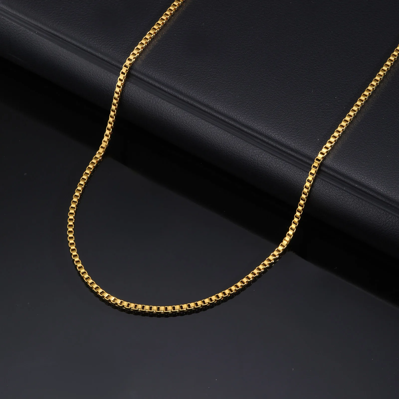 Prjewel 2 mm Edelstahl-Box-Kettenhalsketten für Männer und Jungen, vergoldetes Metall, Ks, kurze Halsketten, Vatertagsgeschenk – Detail 3