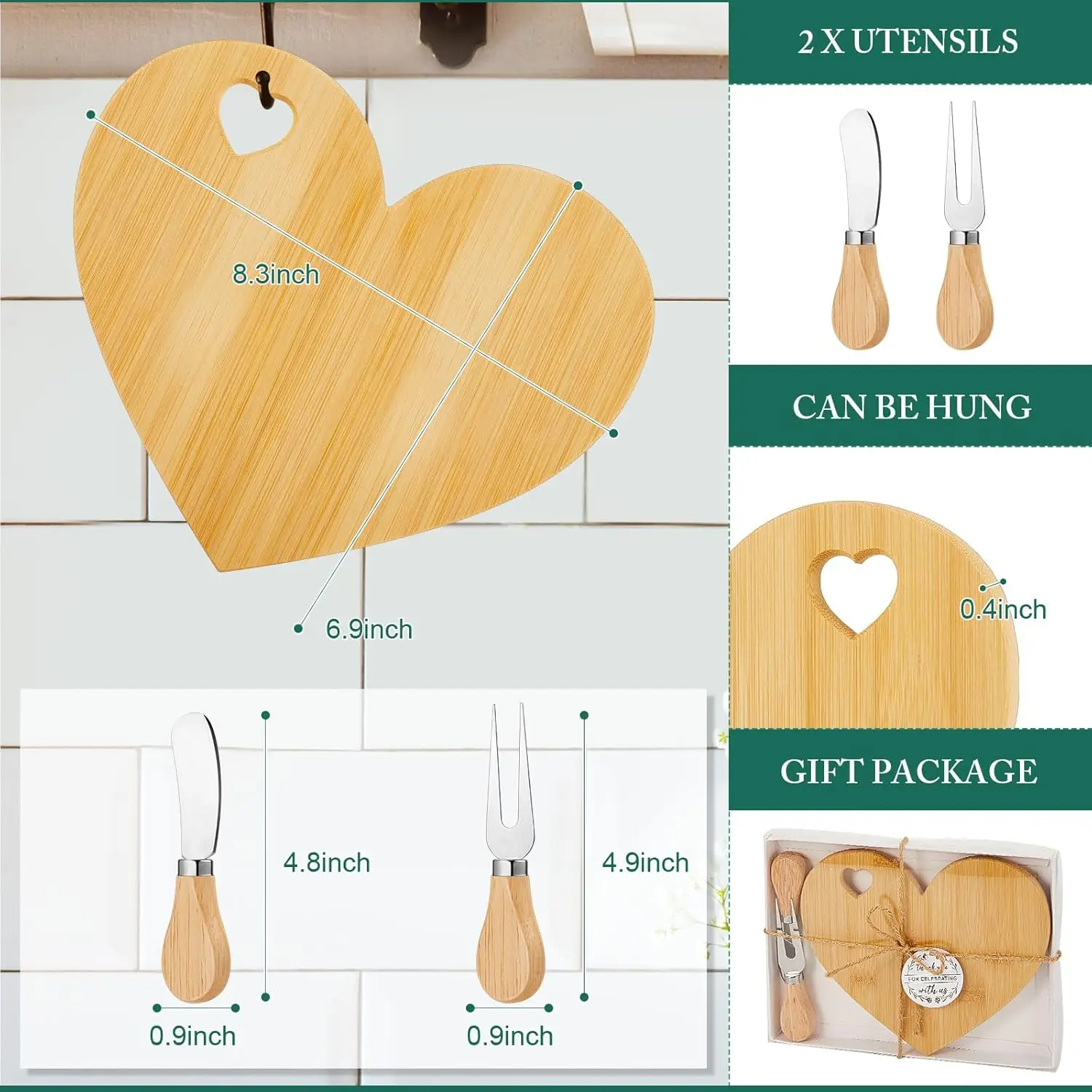 50 Set Bridal Shower Favor Heart Cheese Board Cheese Knives Wood Mini Charcuterie Board Thank You Gift Box