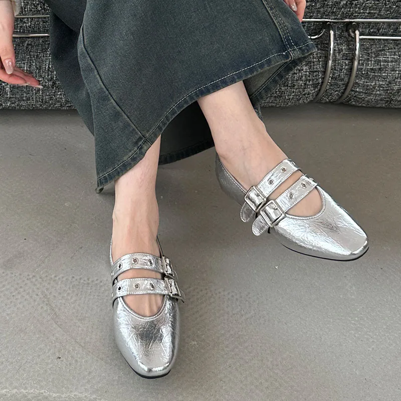 Luxury Fashion Buckle Strap Women Flats Mary Janes Shoes Round Toe Female Footwear Shallow Ladies Ballet Flats Shoes 5