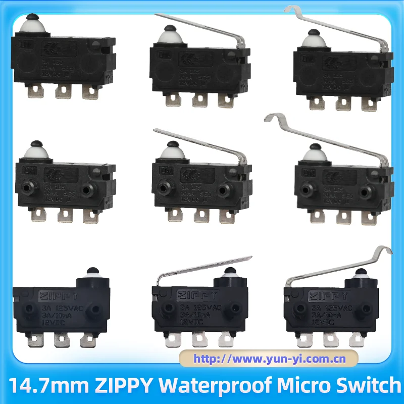

DW Series 14.7mmTaiwan ZIPPY IP67 waterproof travel limit microswitch 3A three-legged automobile machine center lock door switch