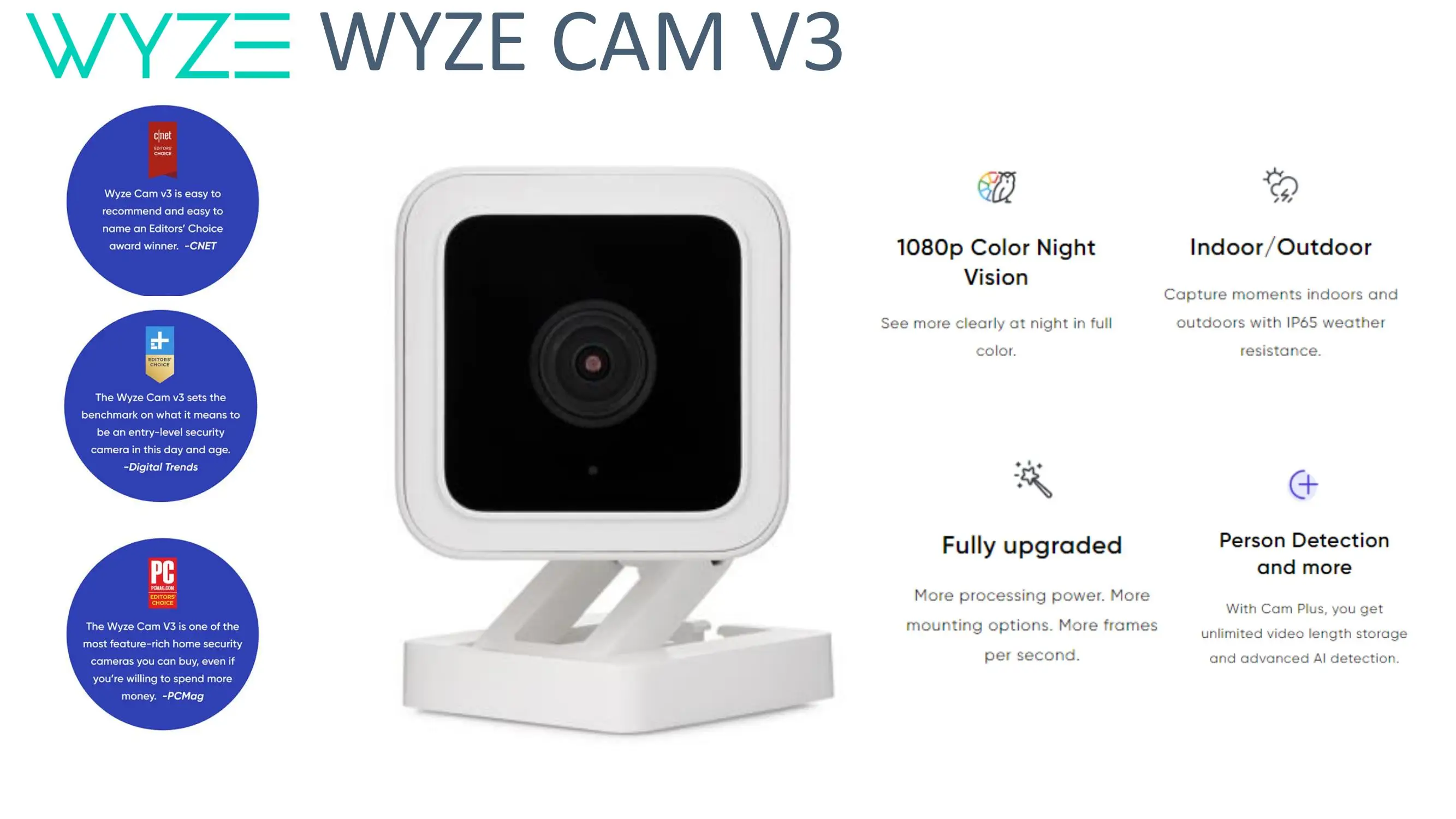 Wyze Cam v3 Color Night Vision Wireless 1080p HD Indoor/Outdoor Video Camera Works with Alexa Google Assistant security camera