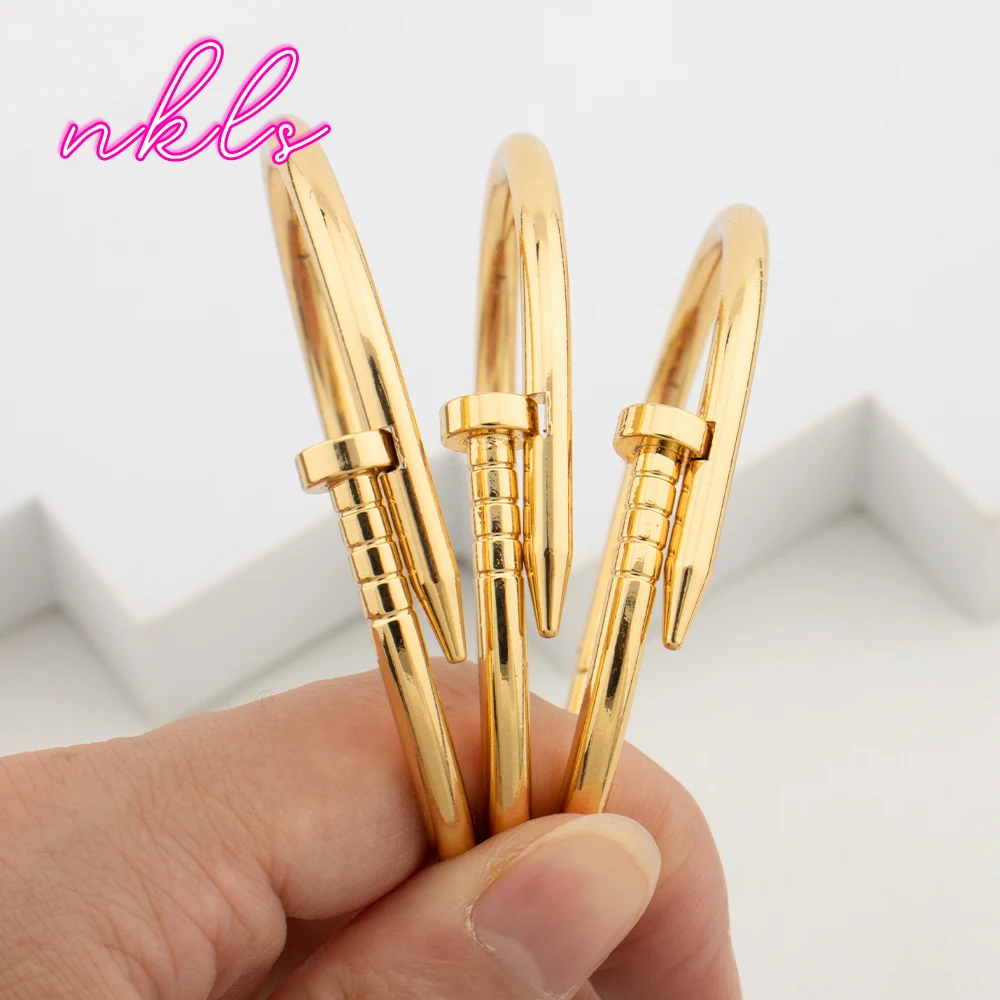 Simple Nail Bangle Bracelet Luxury Copper Jewelry Women's Punk Style Metal Bracelet Charms Gold Plated Hand Jewelry bangle bracelet