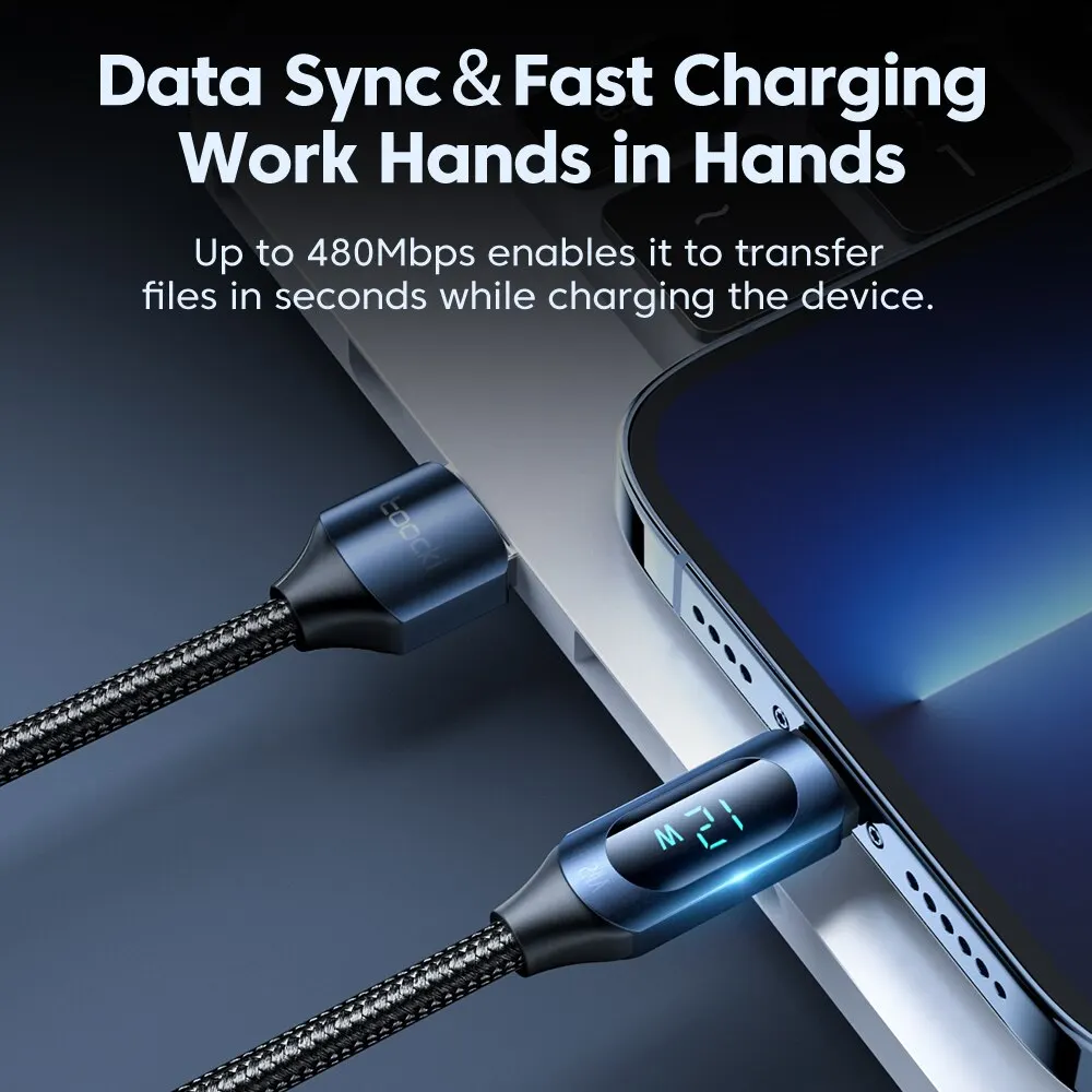 Toocki LED Display USB Cable For iPhone 14 13 12 11 Pro Max Fast Charger Charging Lightning 2.4A USB Wire Cord X XR 8 7 1m 2m Best Sellers In Phones Accessories
