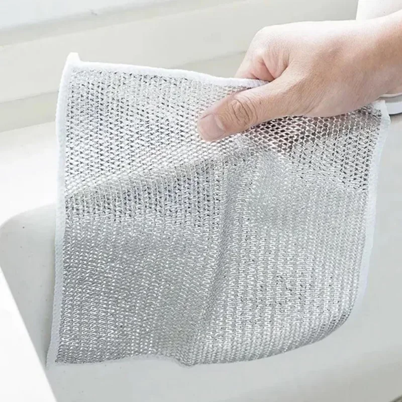 

Silver Cleaning Cloth Magic Dish Towel Reusable Non Stick Oil Dishcloth Pot Strong Rust Removal Replace Steel Wire Balls Rag