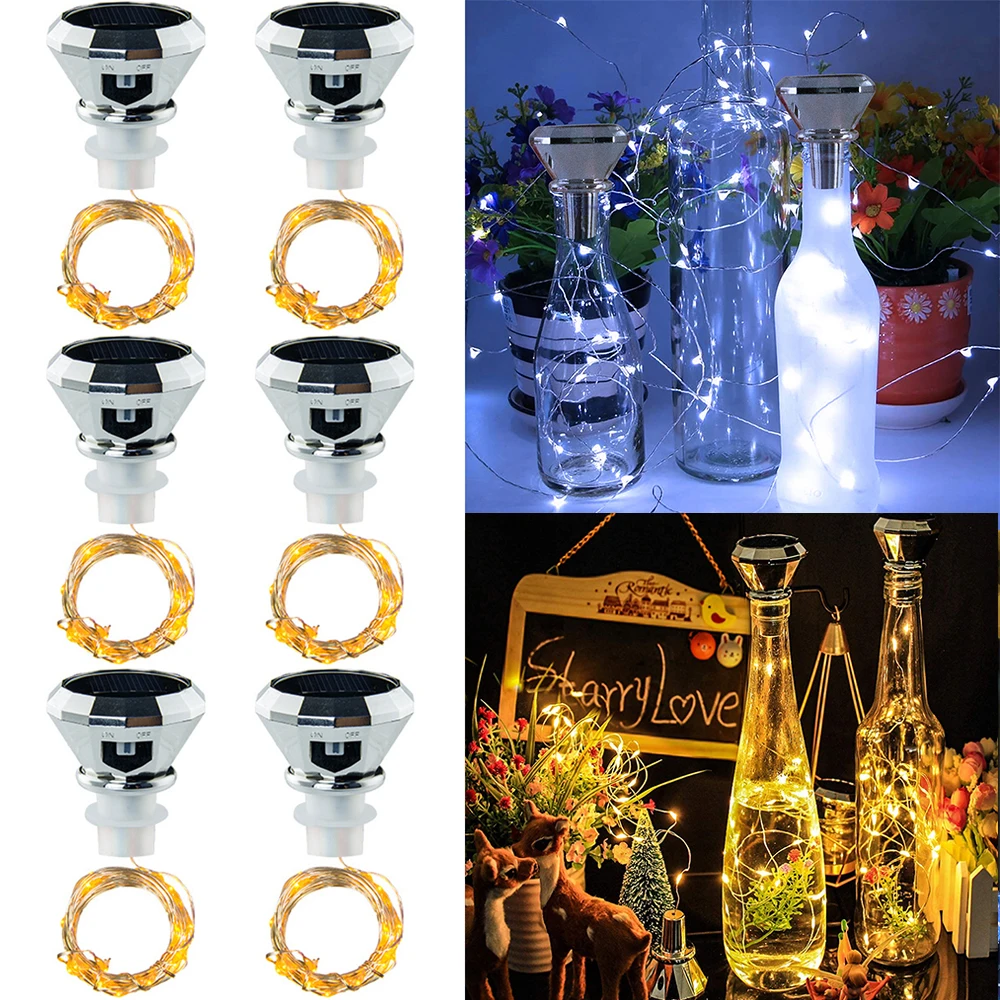 

12-1pcs 2m 20leds Solar Wine Bottle Cork Light String Outoor Waterproof Diamond Fairy Garland Light for Wedding Party Vase Decor