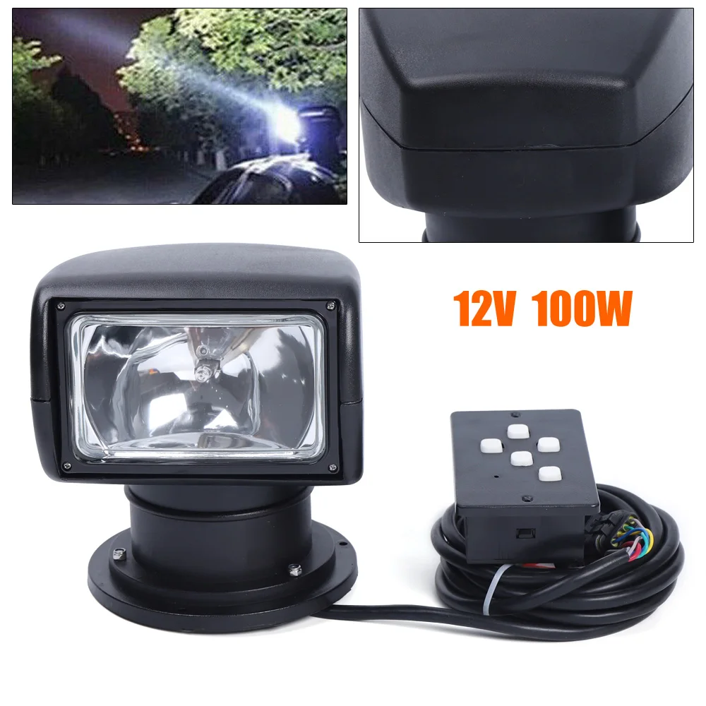 

100W Marine Yacht Remote Control Spotlight Searchlight, Black with Simplified Remote Control