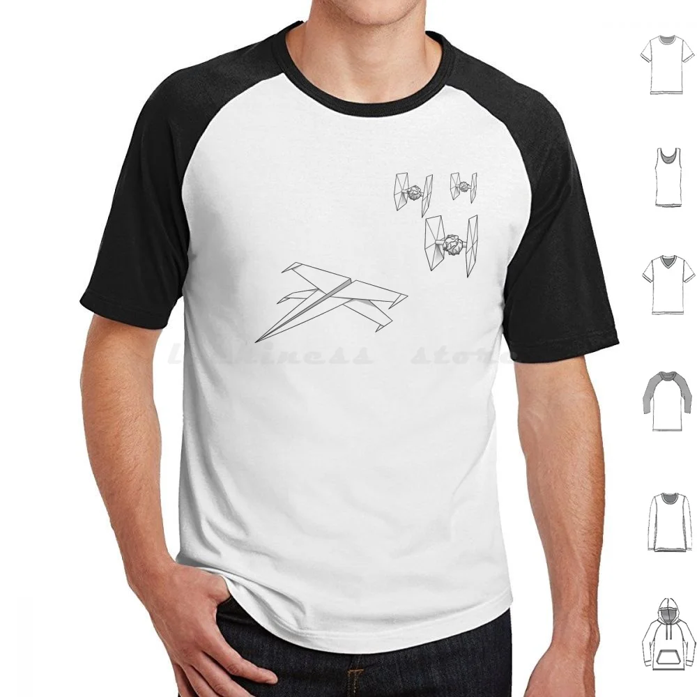Paper Wars Battle White T Shirt 6Xl Cotton Cool Tee Paper Paperplane X Wing Tie Fighter Battle Paperwars Keep It Simple Space