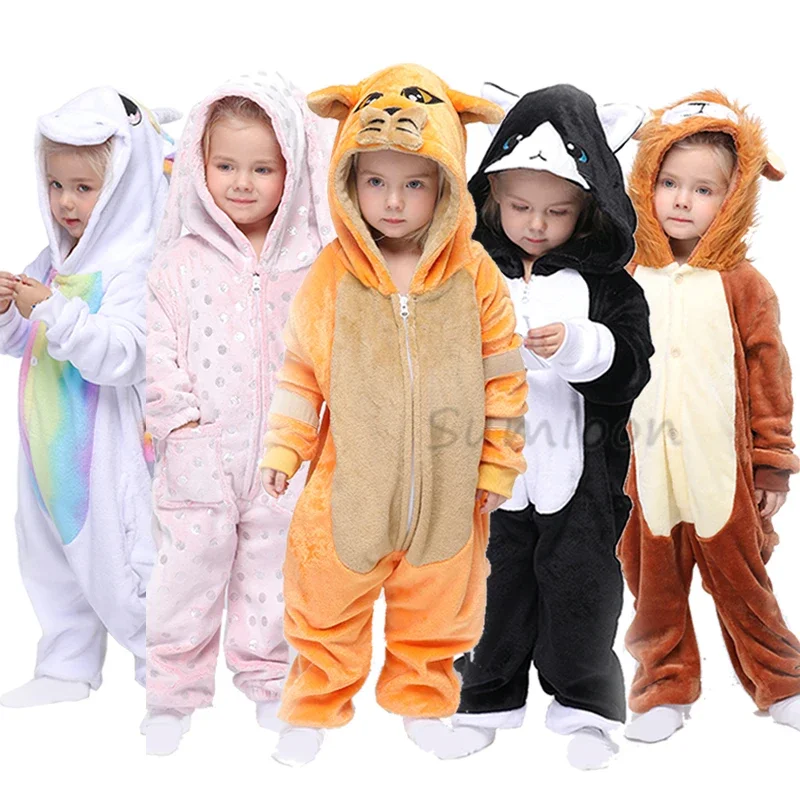 Kigurumi Children's Pajamas For Boys Girls Unicorn Pajamas Flannel Kids Panda Pijamas Suit Animal Sleepwear Winter Cat Onesies,kids pajamas