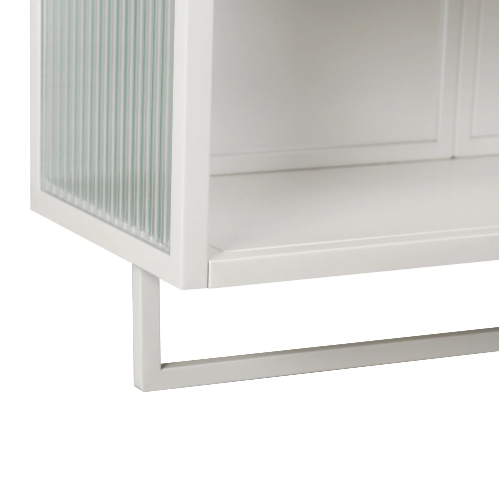60 cm Glas-Wandschrank mit 2 Türen, wandmontierter Stauraum mit offenem Regal und Handtuchhalter für Eingangsbereich, Badezimmer, Wohnzimmer – Detail 25