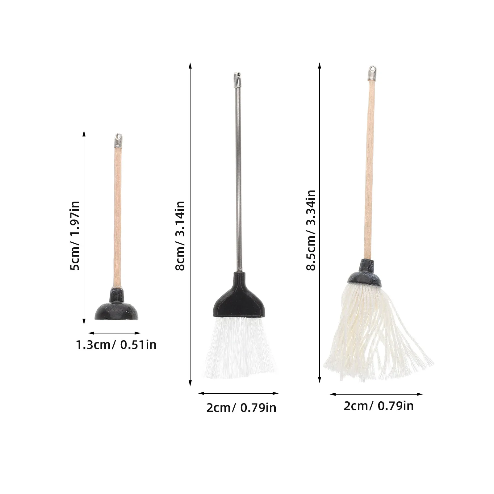 1 세트 미니어처 욕실 청소 세트 블랙 걸레 빗자루 화장실 플런저 미니 홈 장식을위한 현실적인 인형 집 액세서리