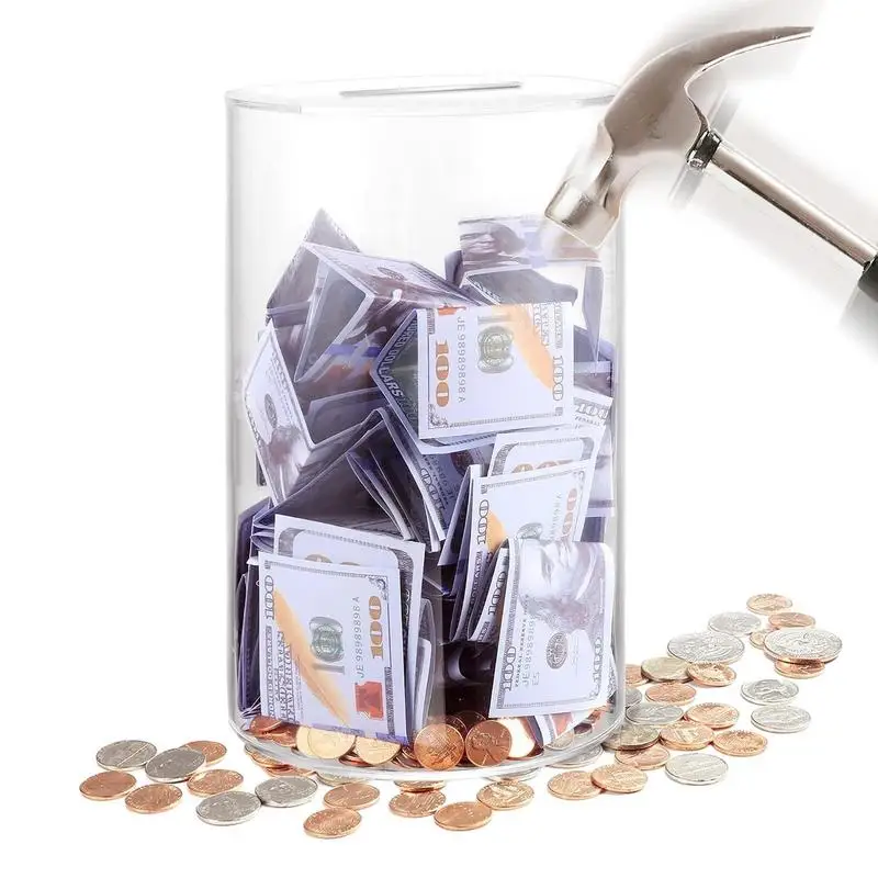Large Piggy Bank for Adults Kids Vcertcpl Acrylic Clear Piggy Bank Coin Bills Bank Money Saving Jar Unopenable Change Jar 4