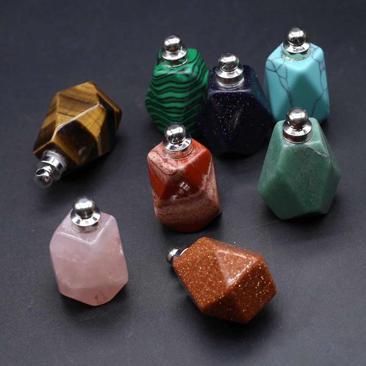 5PCS Wholesale Natural Semi Precious Stone Polygon Pendant Perfume Bottle Jewelry Making DIY Necklace Accessories Gifts