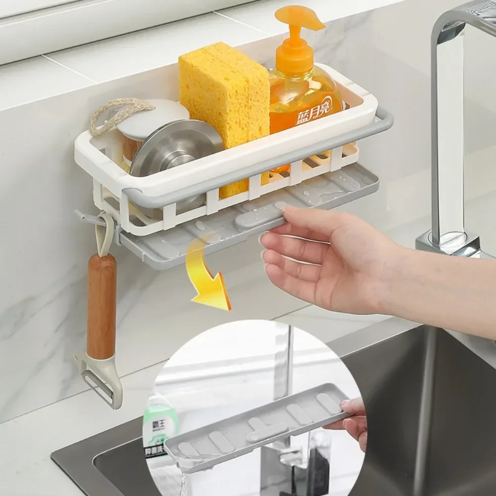 Telescopic Cloth Rack Kitchen Storage Non Perforated Storage Wall Mounted Seasoning Rack Household Drain Basket Sink