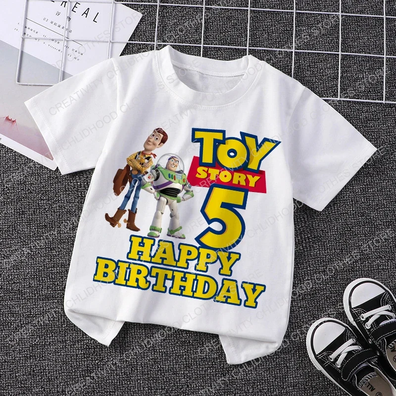 Toy Story Children T-Shirt Birthday 1-12 Woody Buzz Lightyear Disney Clothes Kawaii Anime Cartoons Kids Boy Girl Casual T Shirts 5