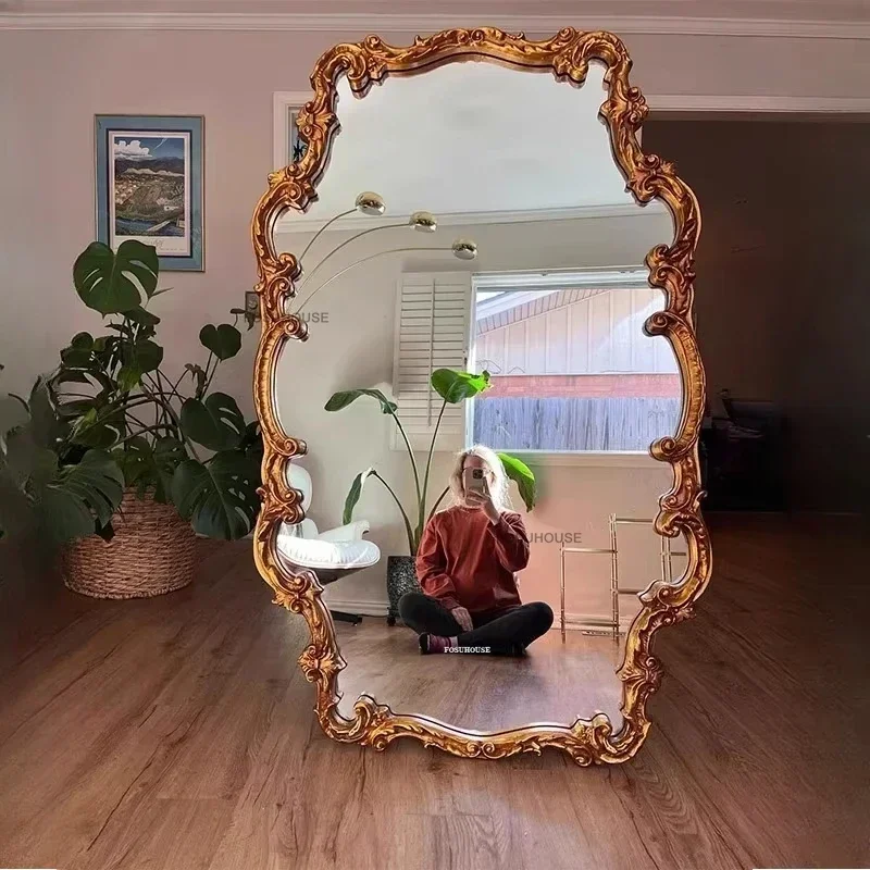 French Retro Carved Decorative Mirrors Designer Home Decor Bedroom Floor Full Body Mirror American Wall-mounted Bathroom Mirror - Image 2