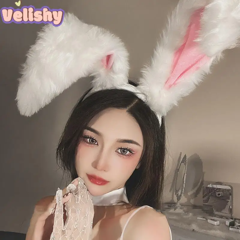 귀여운 소녀 봉제 긴 토끼 귀 헤어 밴드, 머리띠, 코스프레 헤어 액세서리, 1 개