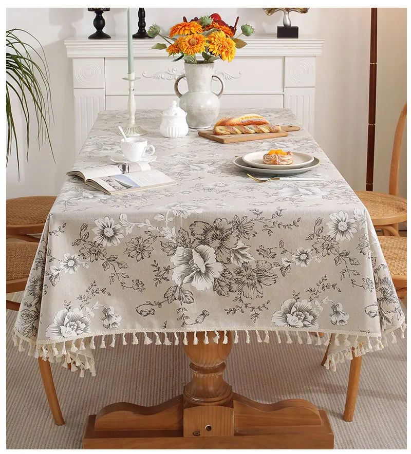 

Vintage Table Cloth Dining Table Decoration Accessories Tassels Floral Restaurant Picnic Indoor and Home Decoration Wedding