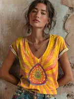 T-shirt floral pour femme 2026 – Collection été décontractée à manches courtes, style vintage streetwear tendance 4