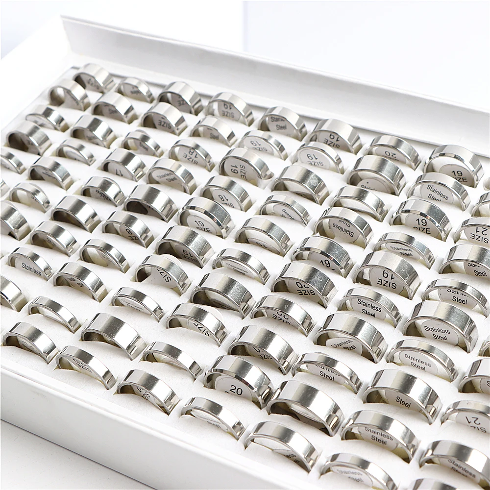 30/50/100/200Pcs/lot Fashion Smooth Stainless Steel Rings for Women Men Mix Size Simple Jewelry Party Gifts finger ring stainless steel ring ring set