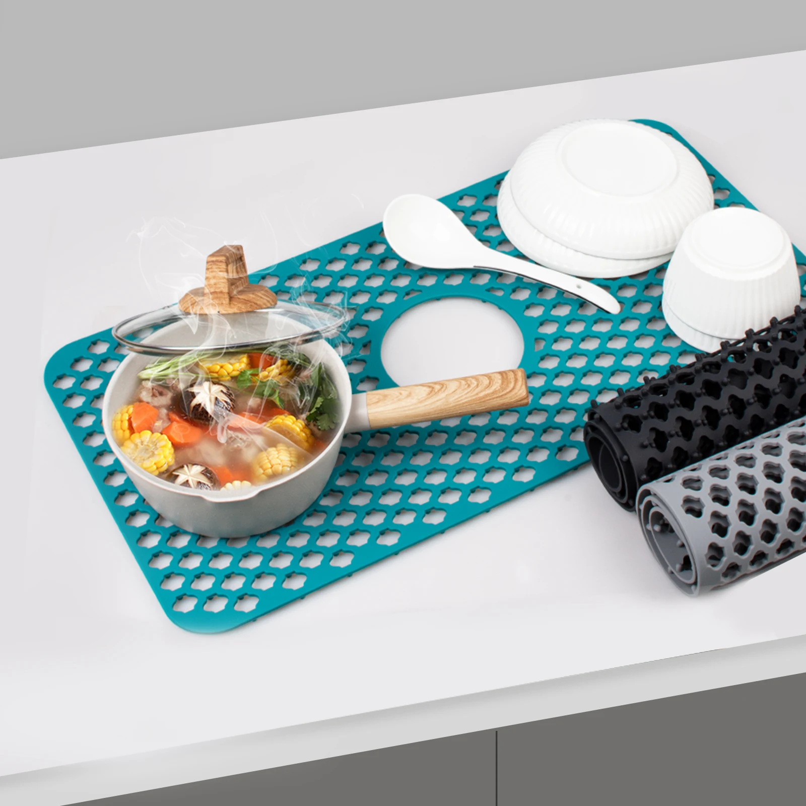 

Sink Mats for Bottom of Kitchen Sink with Rear Drain Sink Protectors for Kitchen Sink Non-slip Silicone Kitchen Sink