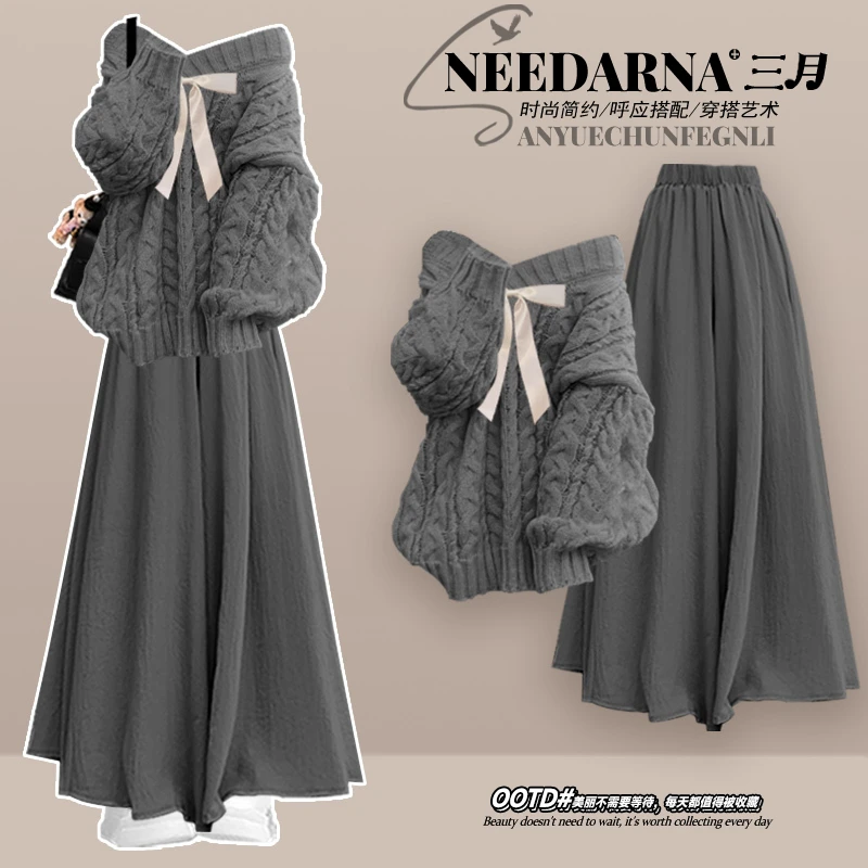 SpringandAutumnKoreanVersionHigh-endKnittedSweater+casualHalfSkirtElegantWomen