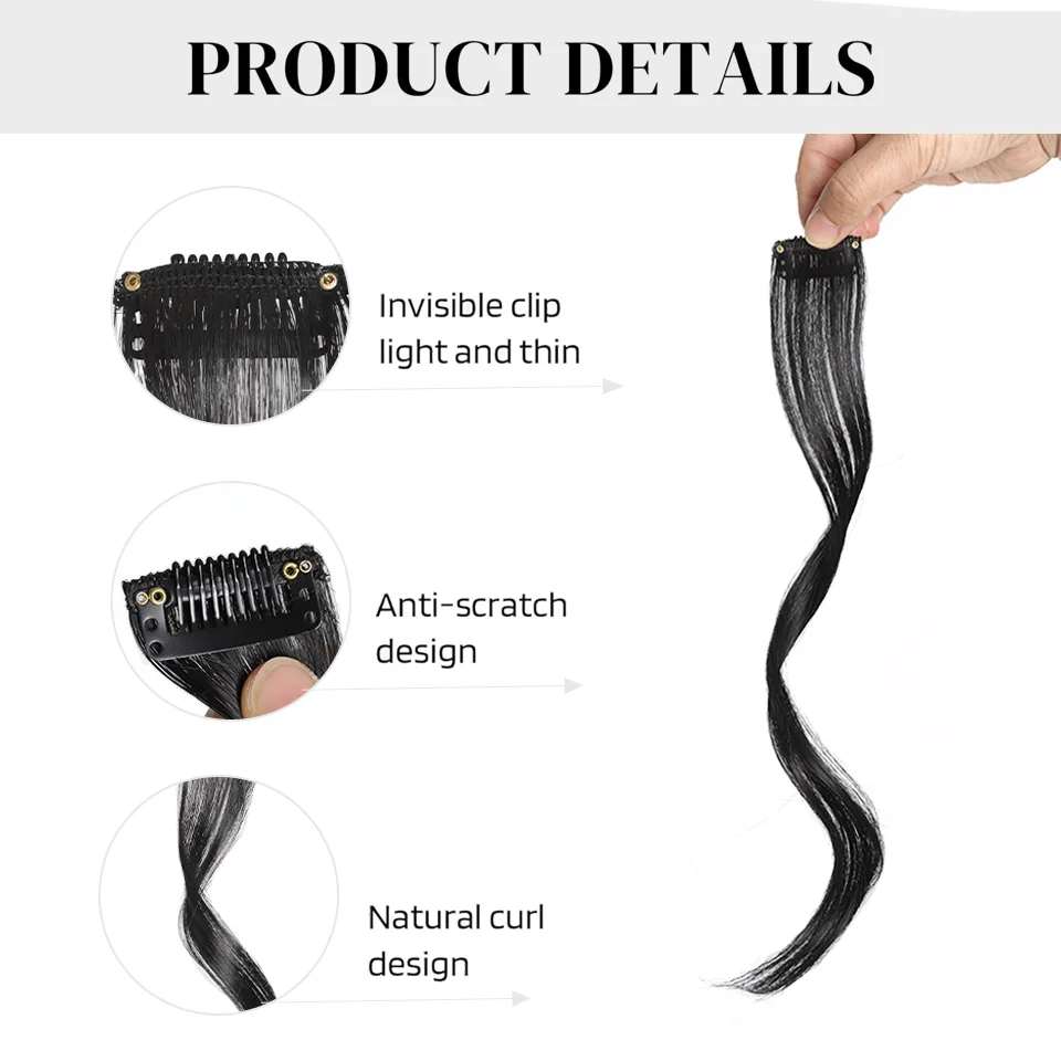 Chic 10'14-Inch Clip-In Bangs with Temples - Synthetic Curly Wavy Hairpieces, Versatile & Easy to Style