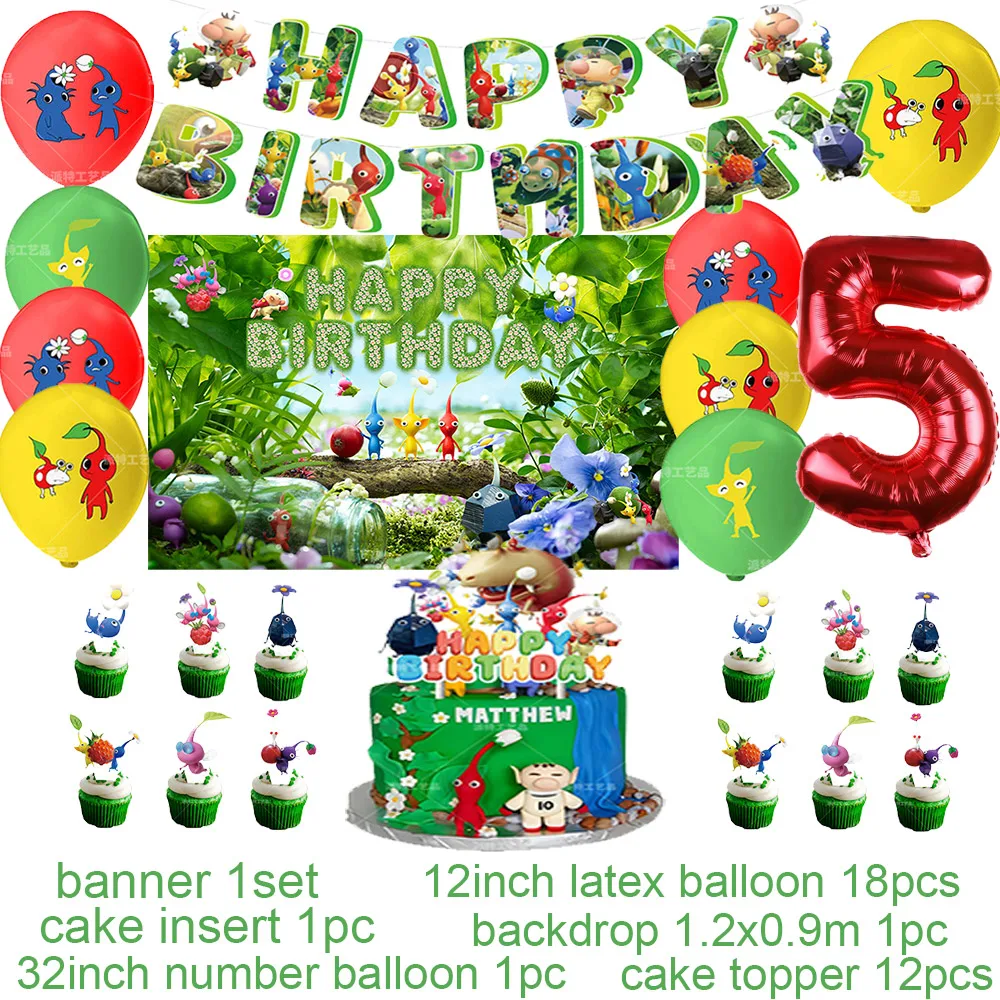 Das Spiel Pikmin Thema Geburtstags feier Dekoration Nummer Ballon Kuchen Topper Banner Hintergrund Baby party Kind bevorzugen Geschenk zubehör – Detail 5