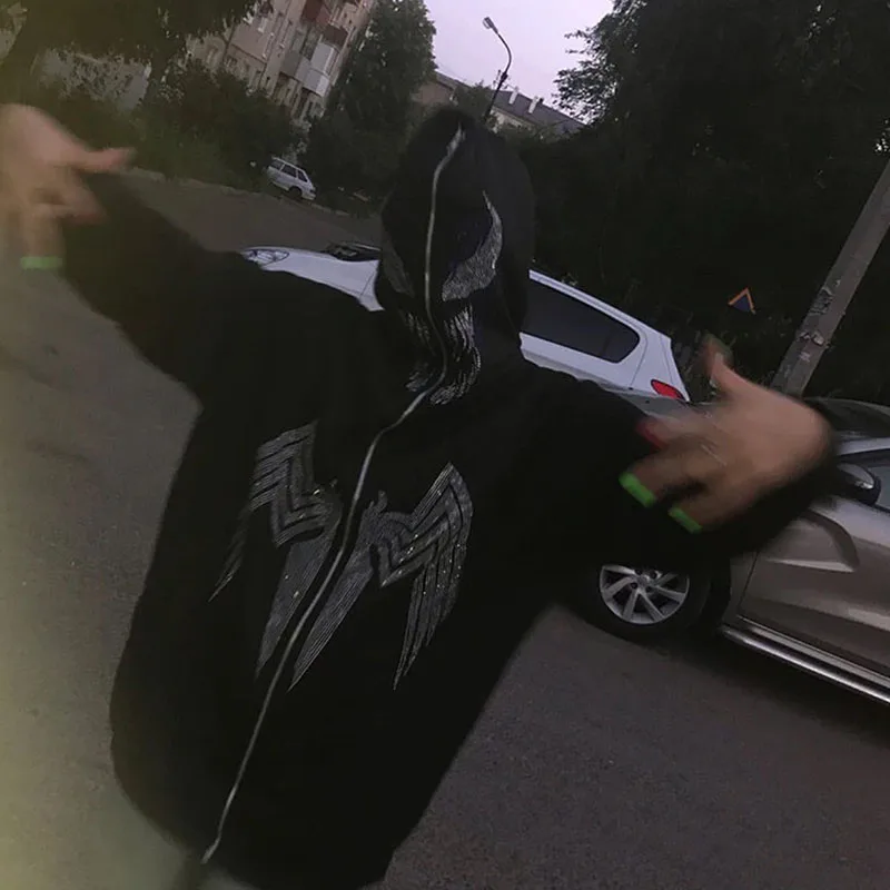 

Толстовка Y2k мужская оверсайз, свитшот на молнии, худи, худи, куртка в готическом стиле, одежда для улицы, осень