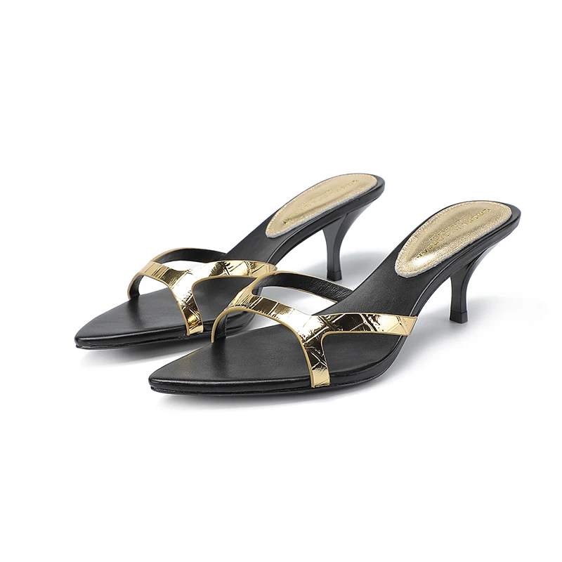 Fashion Women's Slippers Large 35-43 Women's Shoes 2023 Summer New High Heels Genuine Leather Pointed Open Toe Sexy Party Shoes