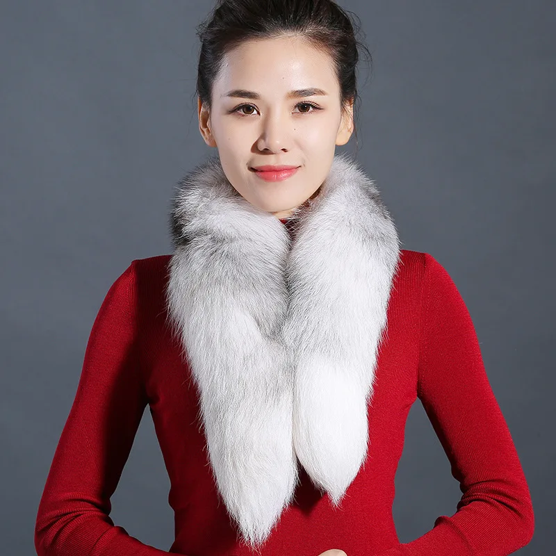 Genuine natural Fox Fur Scarf silk scarf wool scarf rabbit fur scarf furry classic Drawstring fox tail Winter Women Men Natural Fur Collar Neck Warmer fur collar 90 cm