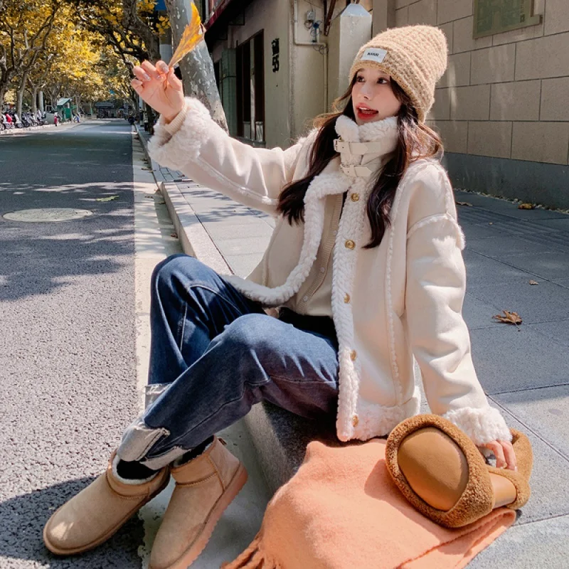 

23 New modelsCreamy-white Fur Integrated Lamb Wool Coat for Women Small 2023 Winter New Thickened Warm Pop Toptrendsetter