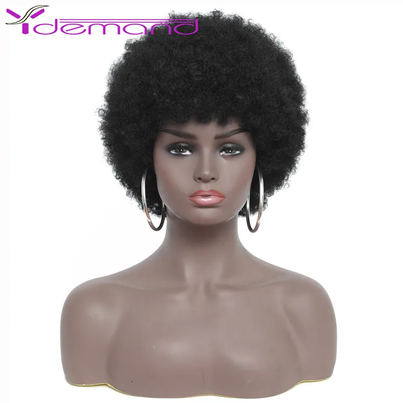 Y demand Pixie Cut Wig Afro Kinky Curly Full Wigs Short Bob Synthetic Hair Wig For Negro Women Full Machine Made Wig