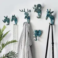 Vintage horse Plating Resin Process Free Punch Hooks Animal Key Wall Hanging Hook Deer Horns Hanger Rack Wall Home Decoration 1