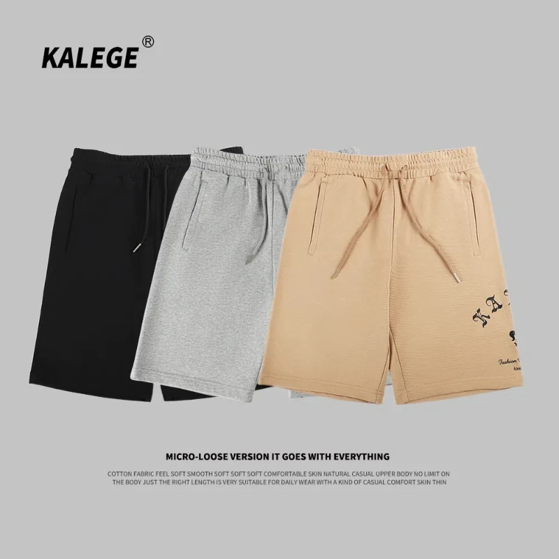 

Men's Clothing Casual Letter Pattern Print Pants Summer New Kalege High-end Pure Cotton Drawstring Splicing Pockets Beach Shorts