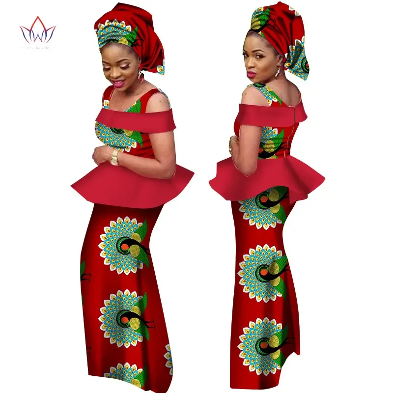 

Африканские платья для женщин Дашики с открытыми плечами Африканский комплект одежды и головной убор традиционная африканская одежда WY1985