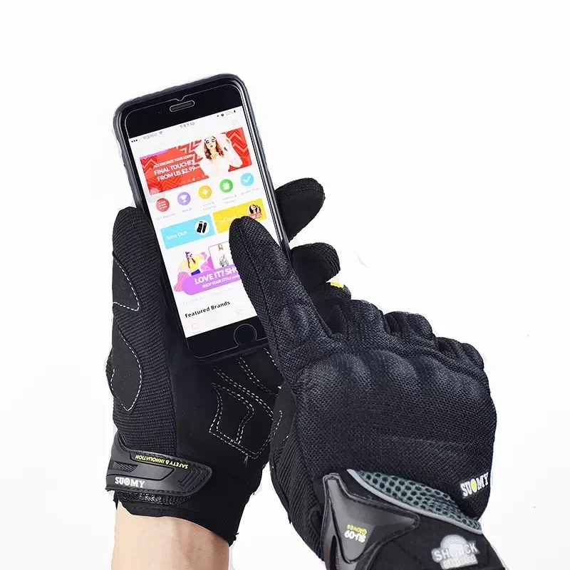 Motorcycle Gloves Breathable Full Finger Racing Motorcycle Mesh Breathable Gloves Stylishly Decorated Antiskid Wearable Touch Screen