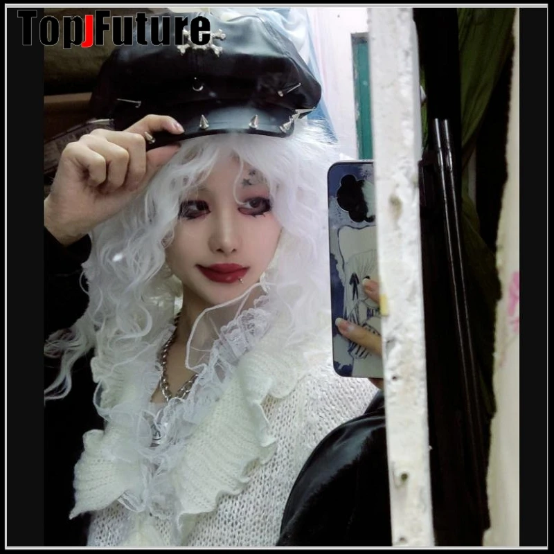 Harajuku Gothic Lolita Cool Punk Skull Spike Cap Biker