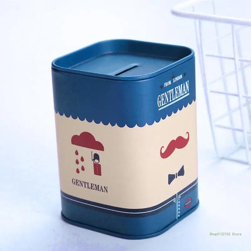 QX2E Piggy Metal Square Gentleman Tinplate Money Saving for Case for Adults Kids Girls Boys Jewelry Box Storage 4