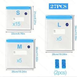 Reusable Vacuum Food Storage Bag Set - 27 Pieces: Durable, Food - Grade, Multi - Size Bags with Clips (27pcs)