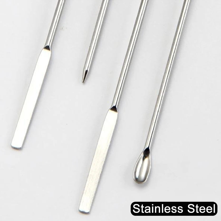 Stainless Steel Nail Art Stirring Rod Tool Powder Liquid Gel Spoon Nail Dotting Pen Diamond Head Needle Art Tool 3pcs