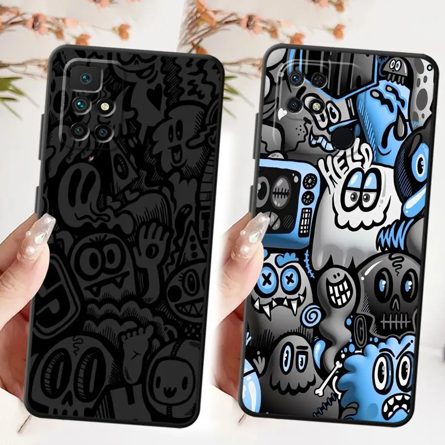 Black Soft Phone Cover Case with Graffiti Design
