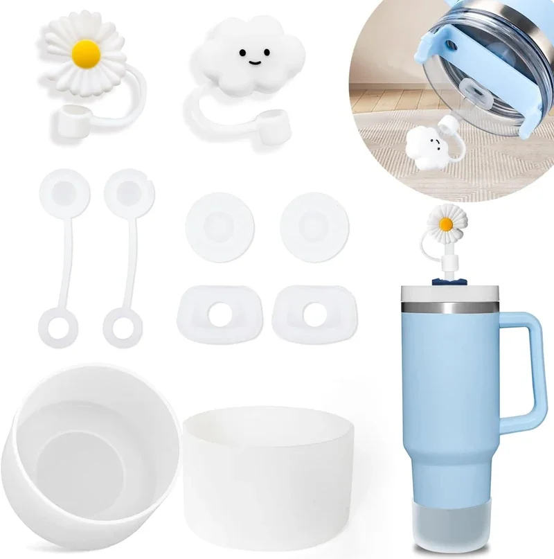 Set Accessori Per Tazze Stanley: 6 Tappi Antigoccia, 2 Copri-Cannucce E 1 Stivale In Silicone Per Quencher 1,13L E IceFlow
