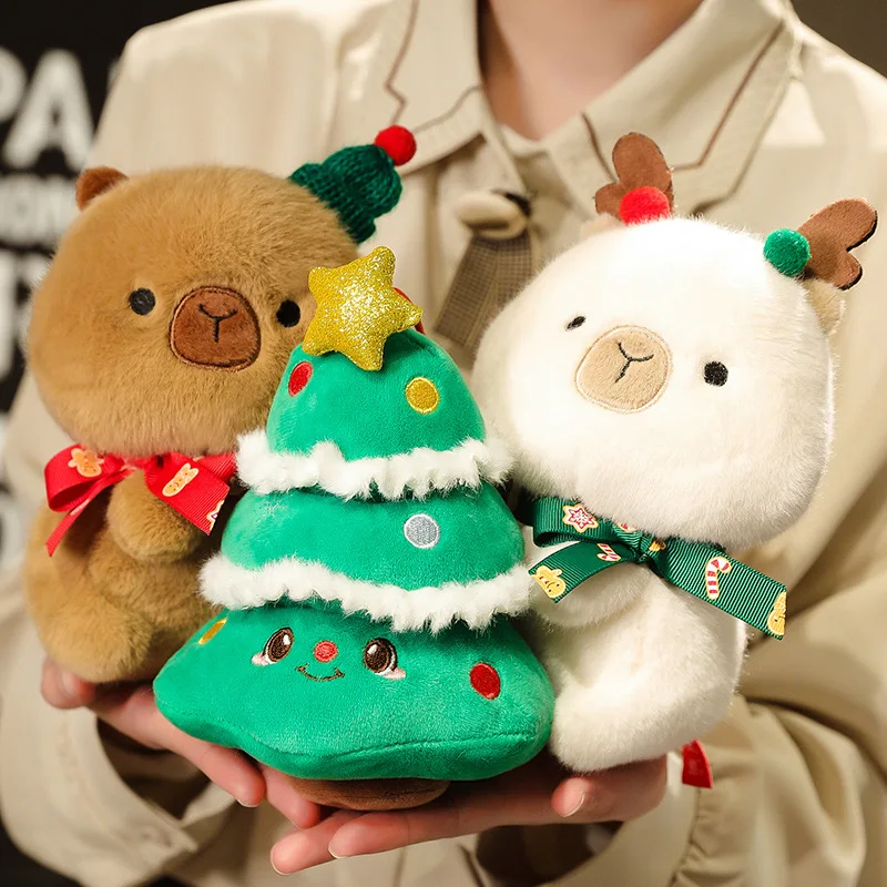 

Funny Fluffly Soft Capybara With Christmas Costume Doll Cute Stuffed Creative Cartoon Christmas Tree Hide In Apple Kid Xmas Gift