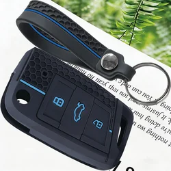 Premium Car Key Case Cover with Keychain Attachment (Blue)