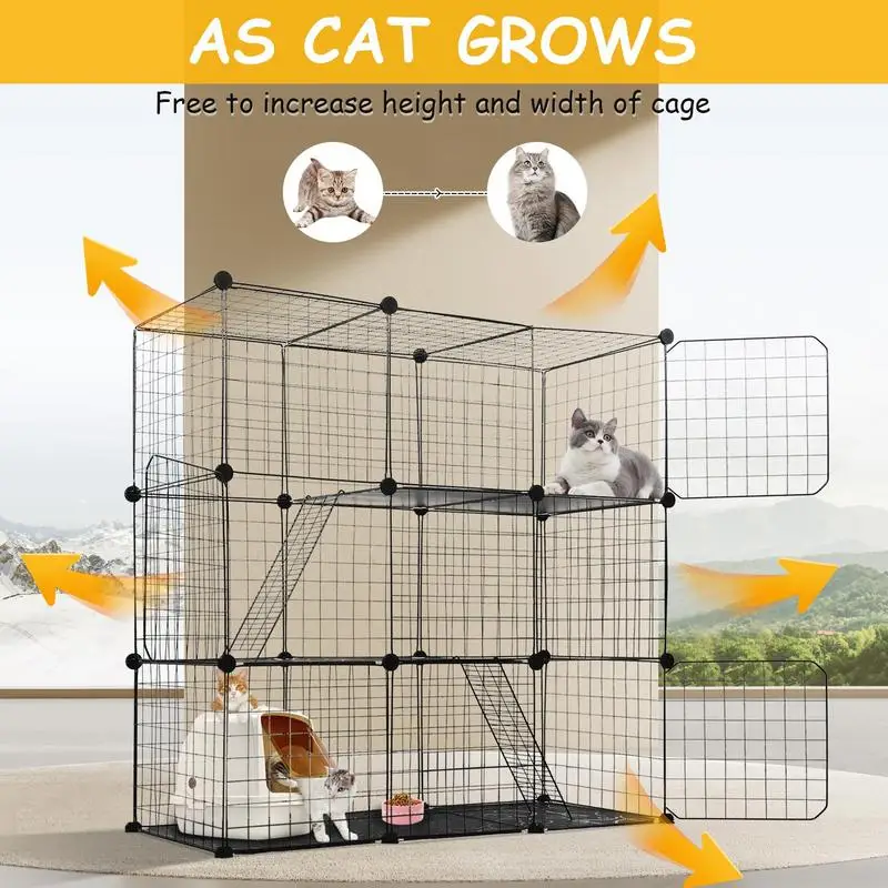 Cat Crates For Indoor Cats Indoor 3-Tier Cat Crate 19.2 X 43.7 X 43.7 Inch Small Animal House With Stairs Pet Cage For