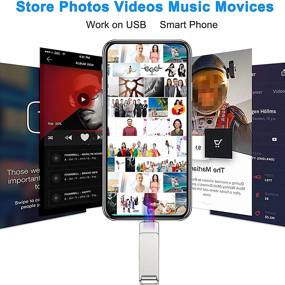 전화 USB 플래시 드라이브 512GB 외부 저장 장치 256GB 128G 64G 32G iPhone iPad 안드로이드 안드로이드 USB 3in1 Pendrive 선물 Usb 스틱