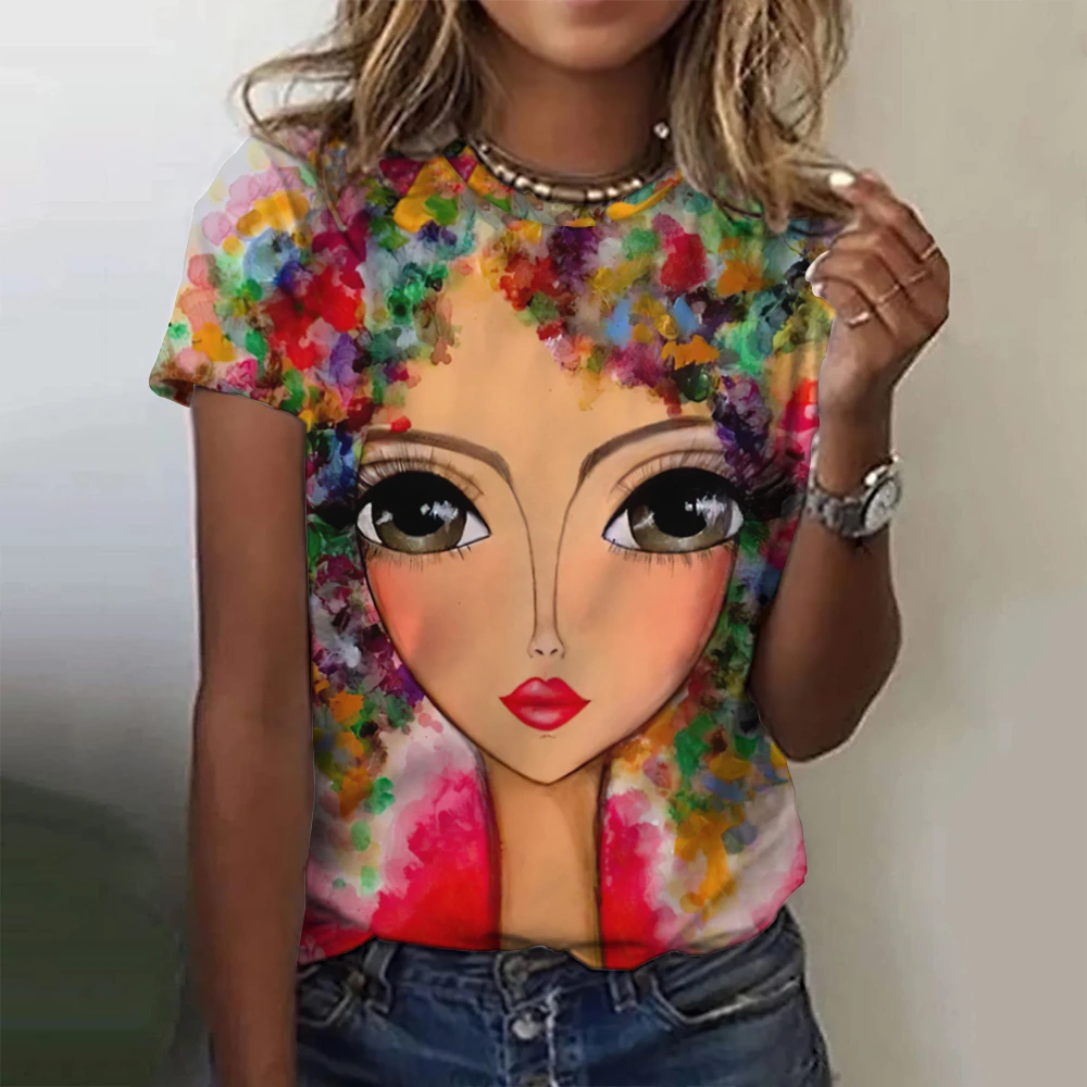 Dam t-shirt för sommar med 3d blommig tryck oversized topp_voghion.com
