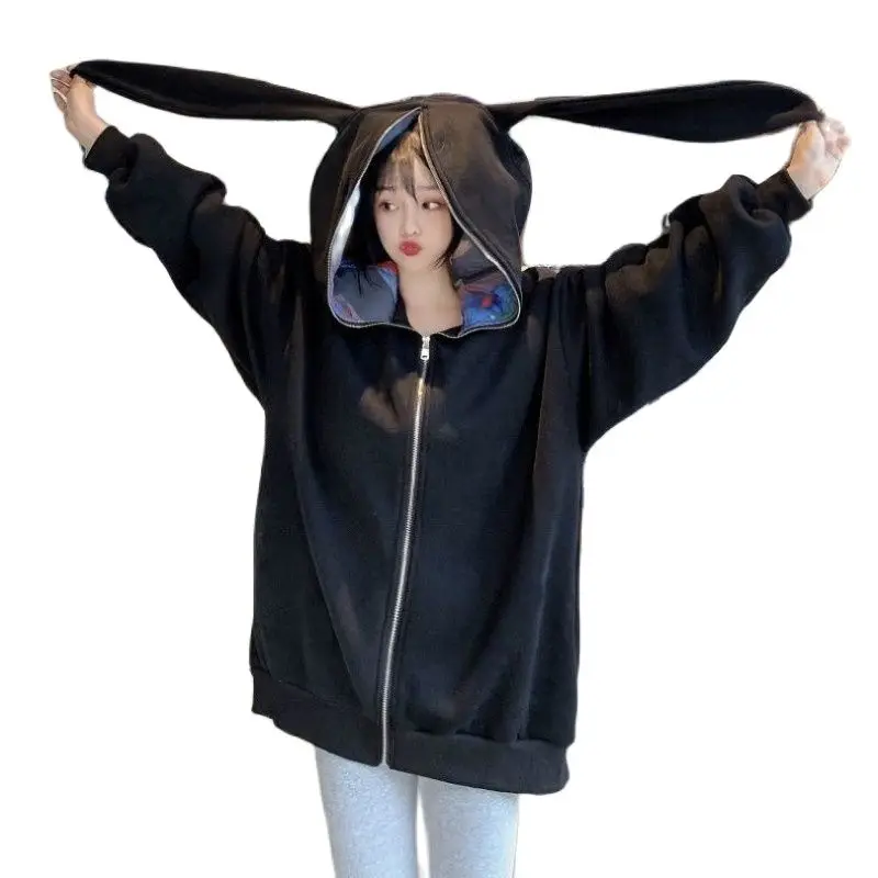 Bunny ears zipper hoodie jacket Clearance