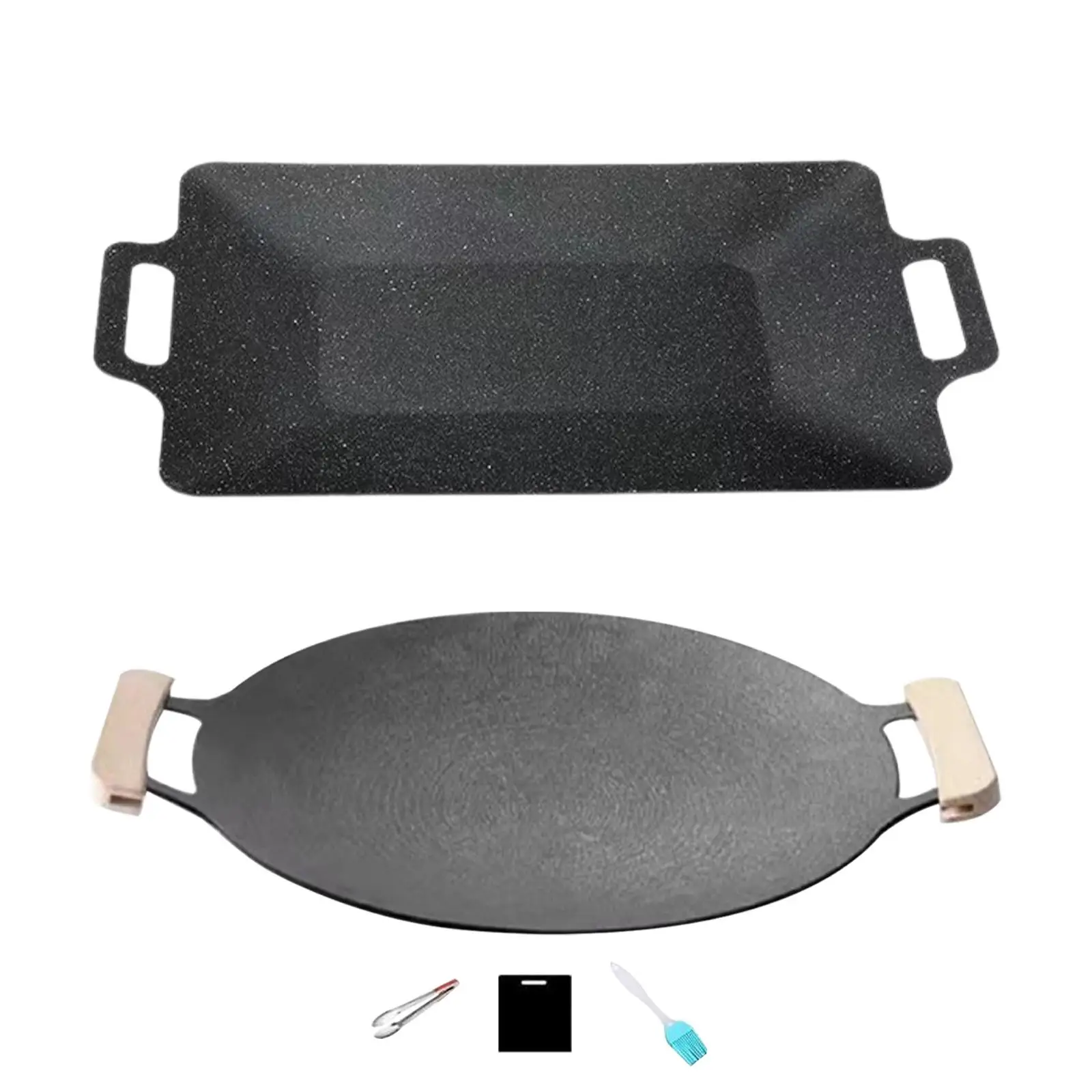 Korean BBQ Pan, Roasting Cooking Outdoor Pan with Handles, Griddle Pan, BBQ Griddle for Picnic, Travel, Outdoor, Hiking